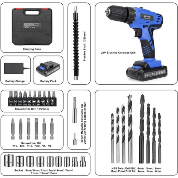 21V Cordless Drill, 350 in-lb Torque,0-1350RMP Variable Speed,10MM 3/8'' Keyless - Picture 5 of 7